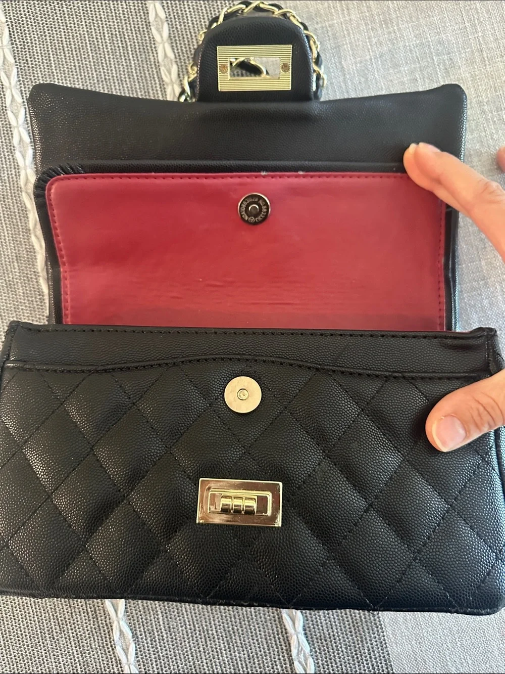 Black Quilted Faux Leather Chain-Handle Shoulder Bag